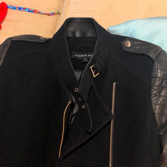 Andrew Marc Black Virgin Wool Cashmere Blend Leather Effect 10 - Picture 6 of 13